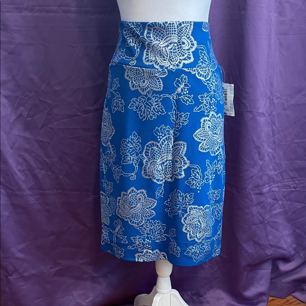 LuLaRoe Vibrant Blue and White Floral Pencil Skirt
